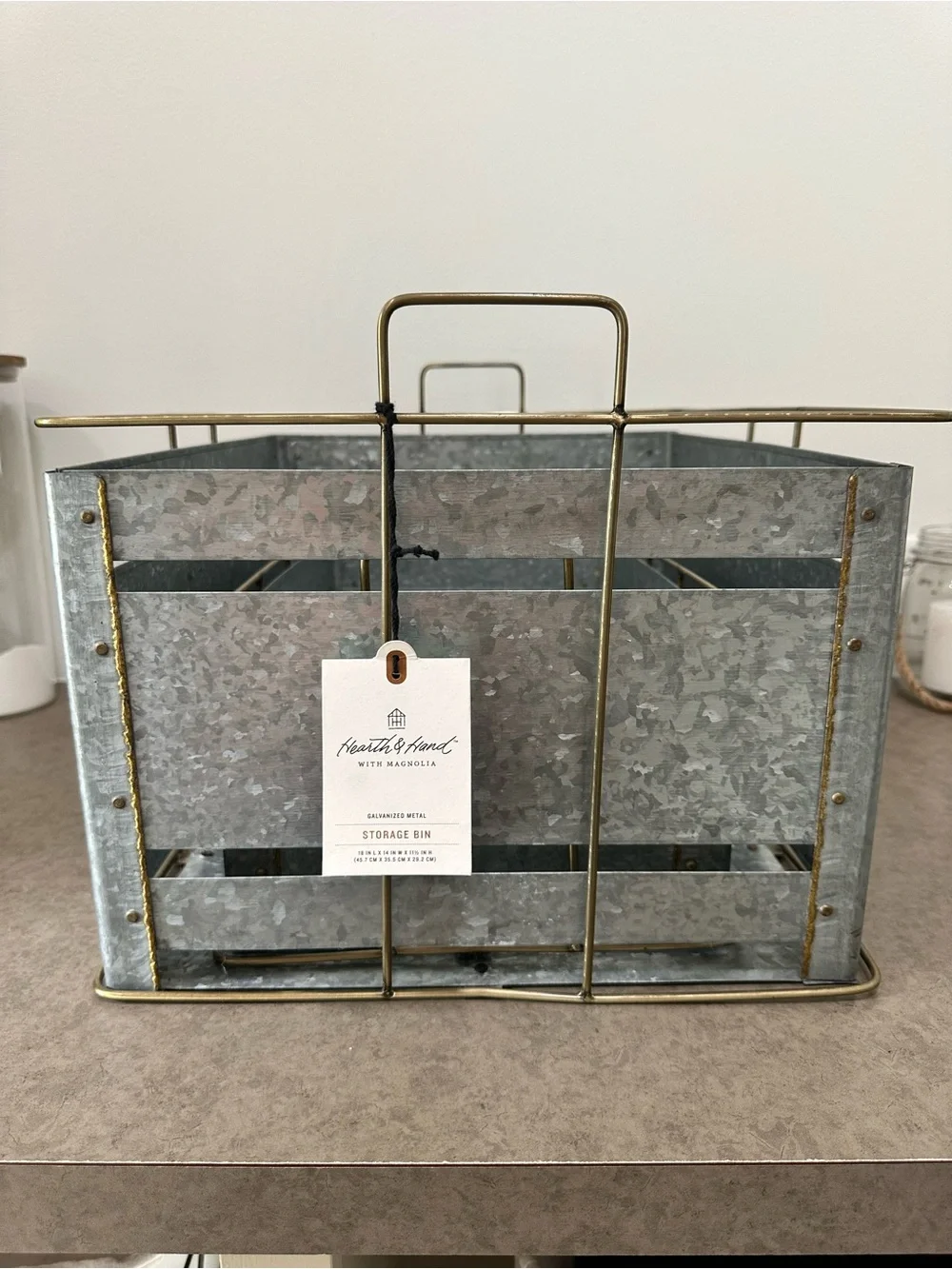Hearth and Hand with Magnolia Galvanized Metal & Gold Storage Crates Set 2 Large
